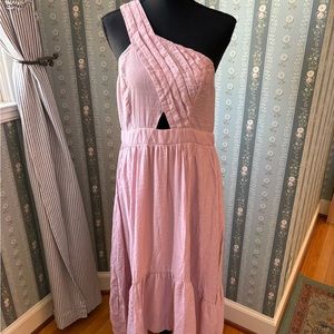 Pink Asymmetrical Linen Like One-Shoulder Sundress